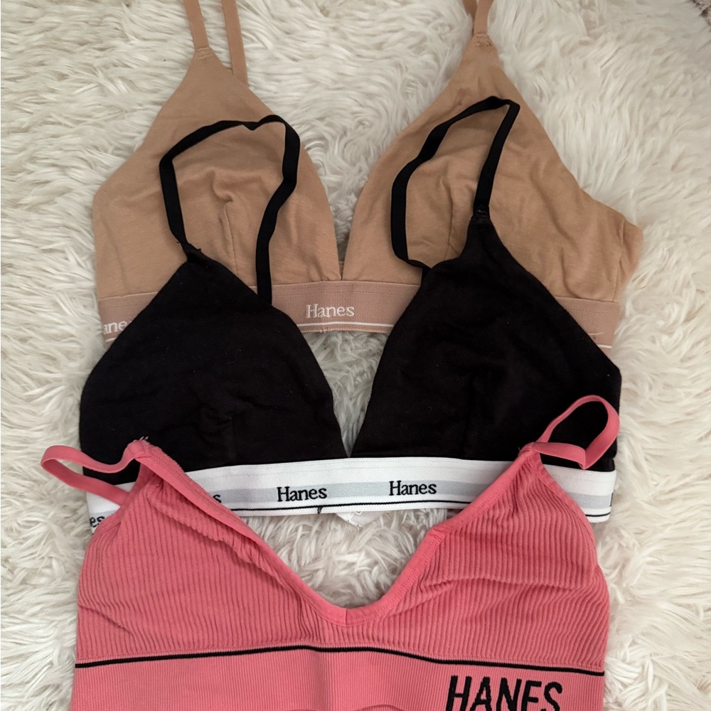 Hanes Bralette Set in Black, Pink, and Tan